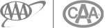 The image shows two logos: the left one features "AAA" encircled by an arrow, and the right one shows "CAA" enclosed in an oval shape.