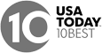 This image features a logo with the number 10 and the words "USA TODAY 10BEST" written to the right of it in a bold font, in grayscale.